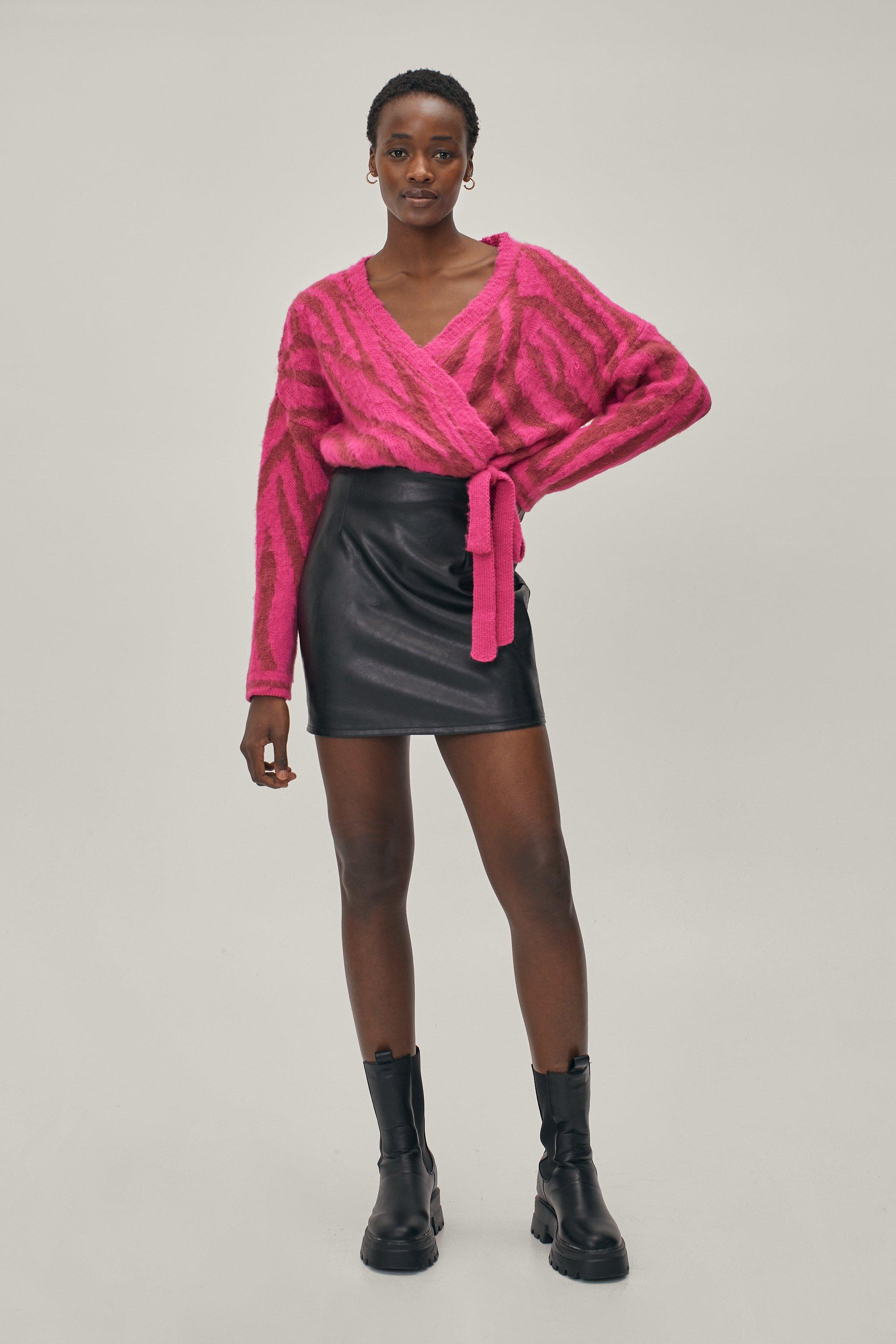 Hot pink leather outlet wrap skirt